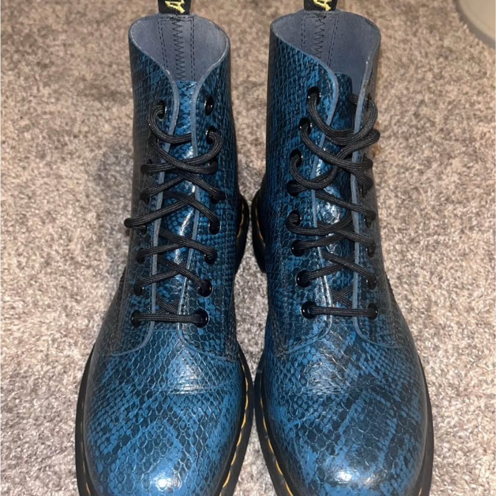 Blue Snakeskin Pattern women’s Doc Marten Boots